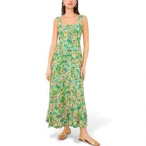 MSK Stylish green Paisley-Print Square-Neck Smocked-Back Sleeveless Maxi Dress